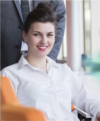 Young smiling woman in white shirt